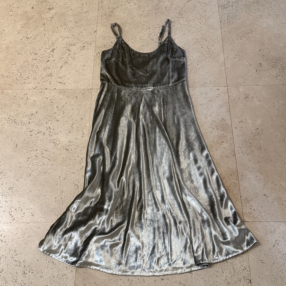 Mint green velvet dress with scoop back